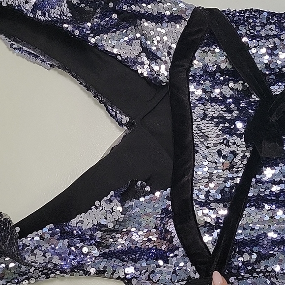 Free People Sequin Metallic Purple Black short dress party cocktail size 6 - Picture 8 of 17